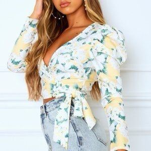 White Fox Boutique Yellow and White Floral Crop Top